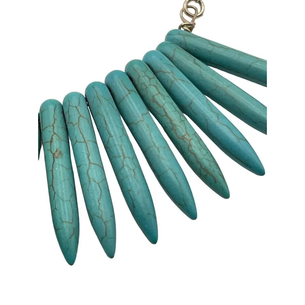 Blue Howlite Turquoise Graduated Spike Points Beads Sterling Silver 925 Necklace