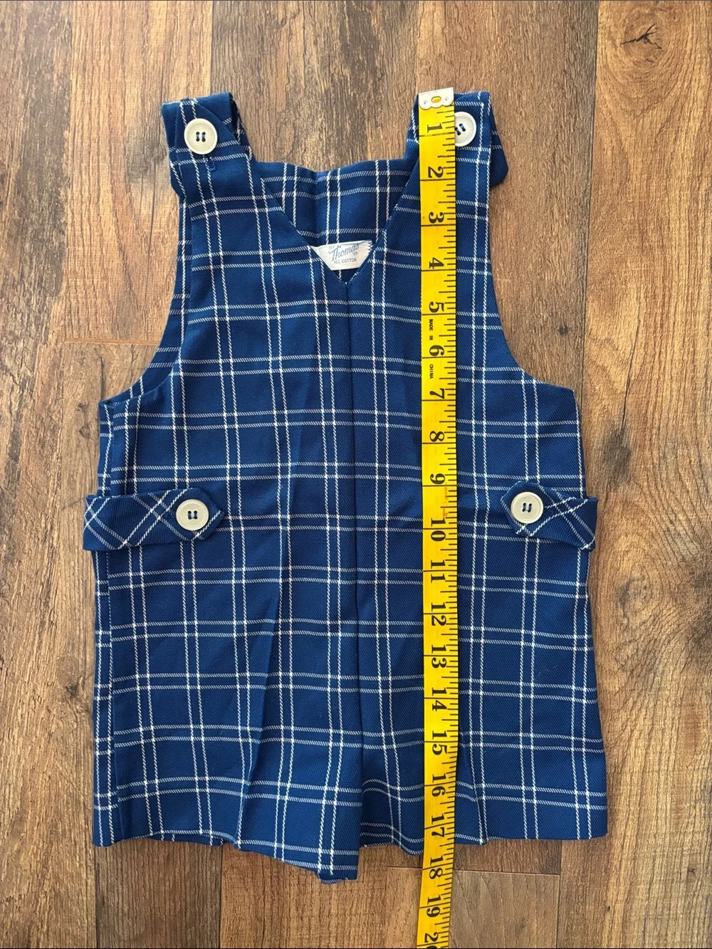 Thomas Vintage Blue Plaid Boys One Piece Shorts Overalls