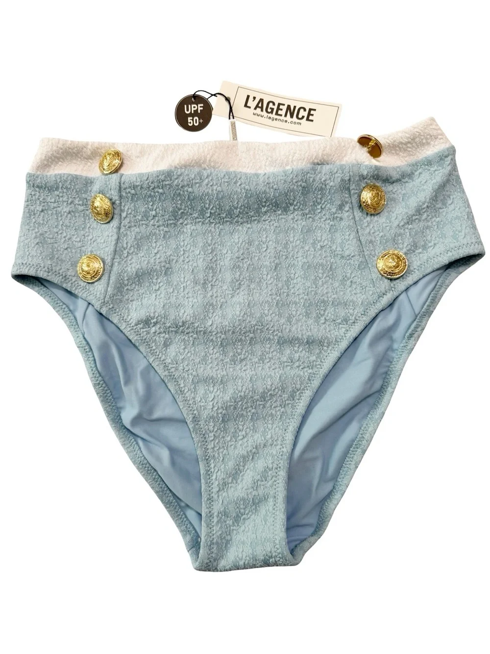 L’AGENCE Vanessa High Cut Bikini Swim Bottom Blue NWT Large