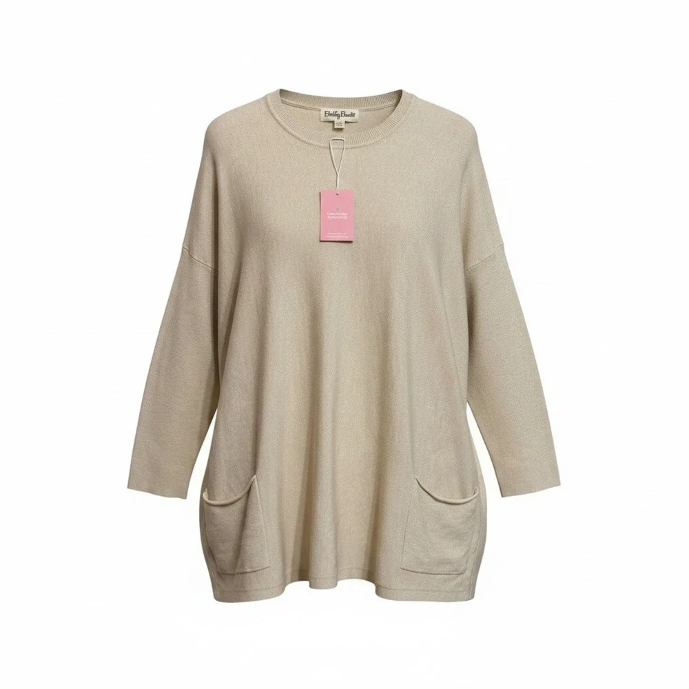 Blushing Brunette Beige Minimalist Oversized Tunic Sweater Knit S/M‎ NEW