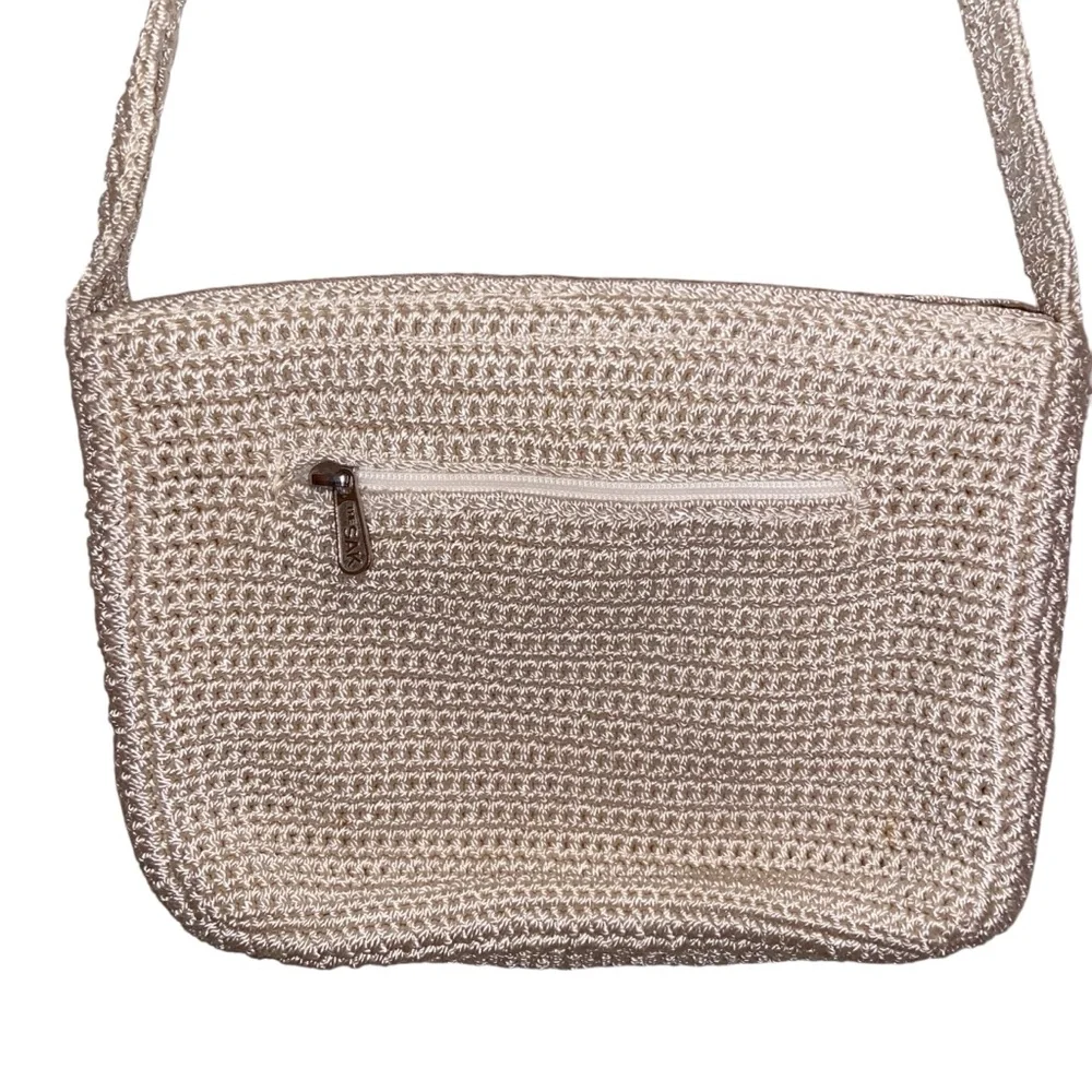 The Sak Bag Womens Purse Woven Crochet Zip top Shoulder Bag Boho Beige Neutral