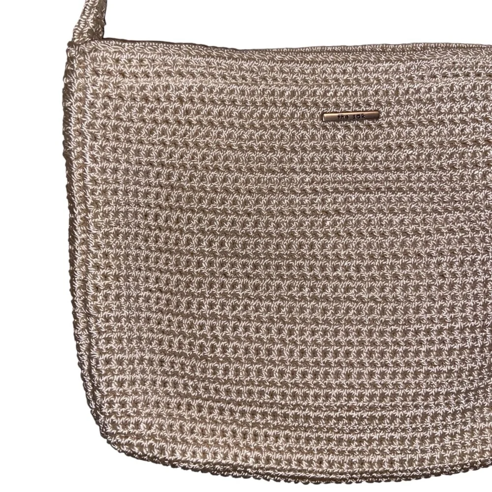 The Sak Bag Womens Purse Woven Crochet Zip top Shoulder Bag Boho Beige Neutral