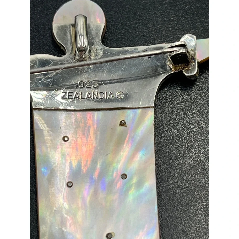 Zealandia Sterling Mother of Pearl Figural Convertible Tribal Man Pendant/Brooch