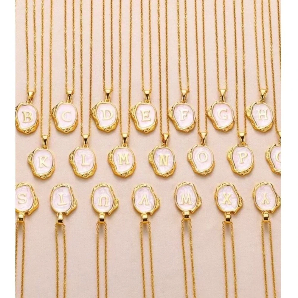 Dainty coastal Jewelry 'P' 18k Gold Plated Oceanus Initial Pearl Oyster Necklace