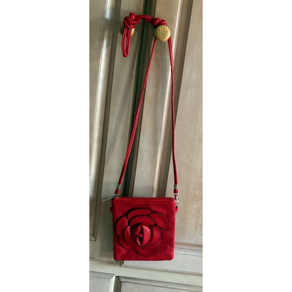 Floral Rose Crossbody Bag Women Small Red Rose 3D Flower Applique