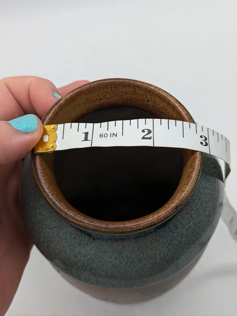 Vintage Pottery Craft Blue Brown Floral Ceramic Vase