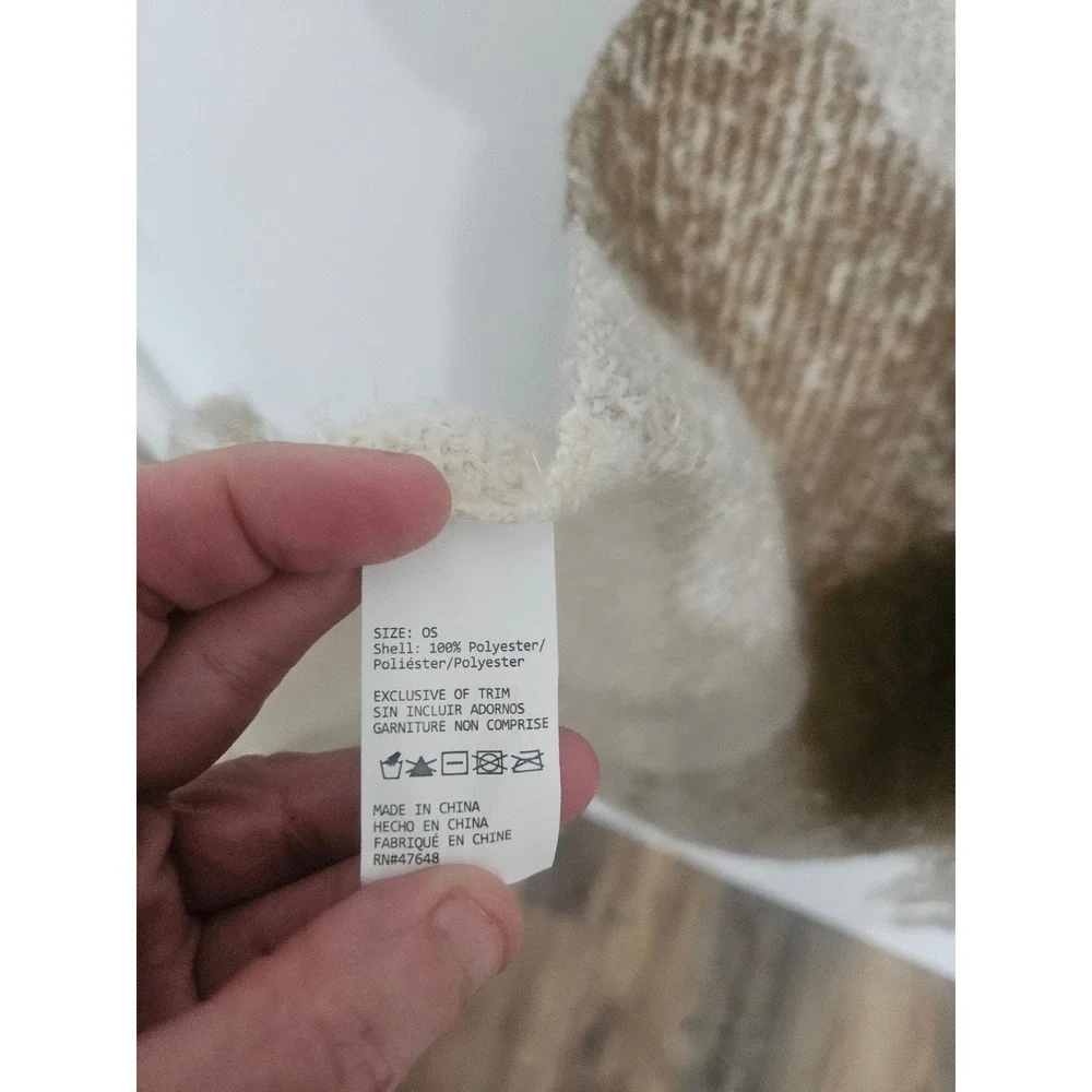 Neutral Plaid Oversized Blanket Scarf Brown Cream Tan Fringe‎ Knit Wrap OS