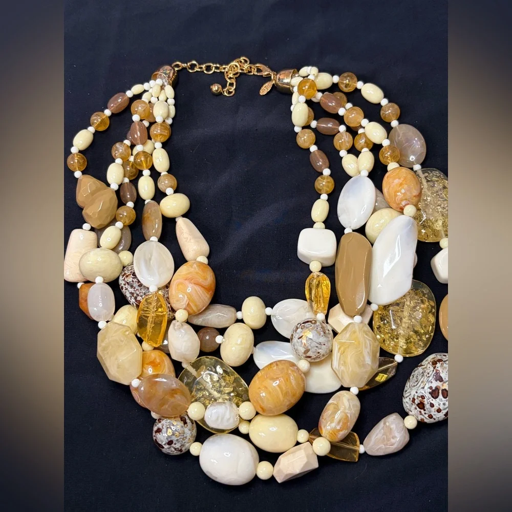 Joan Rivers Large Chunky Lucite Necklace 5 Strand Gold Tone Hardware Beaded Vtg