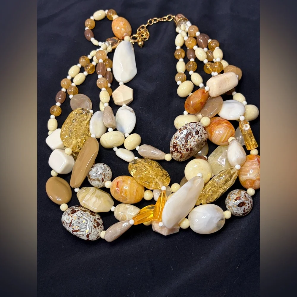 Joan Rivers Large Chunky Lucite Necklace 5 Strand Gold Tone Hardware Beaded Vtg