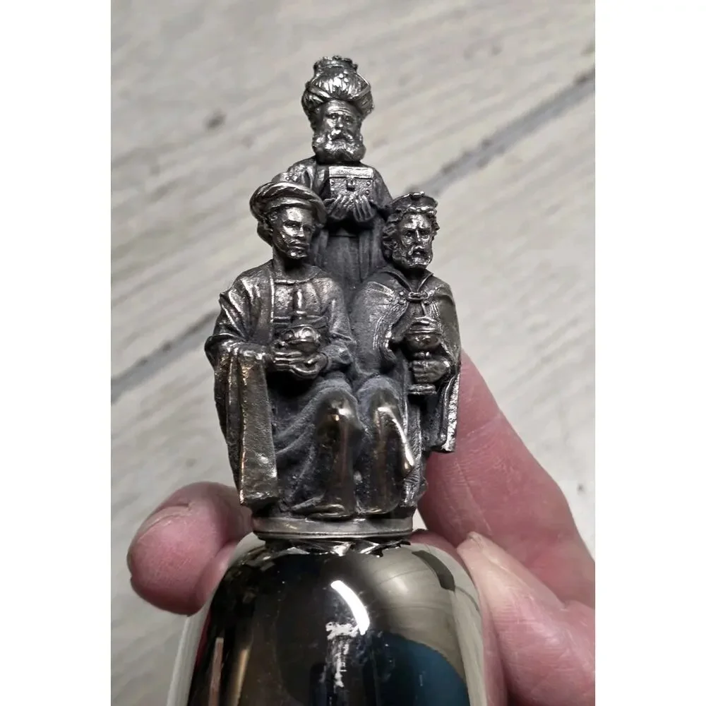 VTG 1980 Danbury Mint Silver Christmas Bell Three Wise Men Holiday Nativity