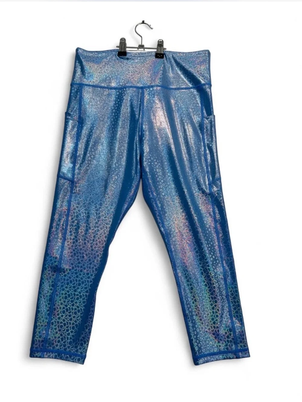 Active USA Shimmer Blue Holographic Kids Leggings