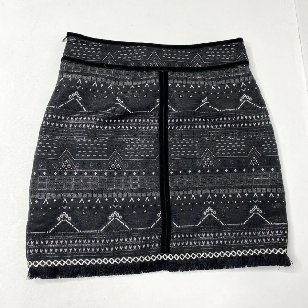 Esqualo Aztec Metallic Fringe Mini Skirt