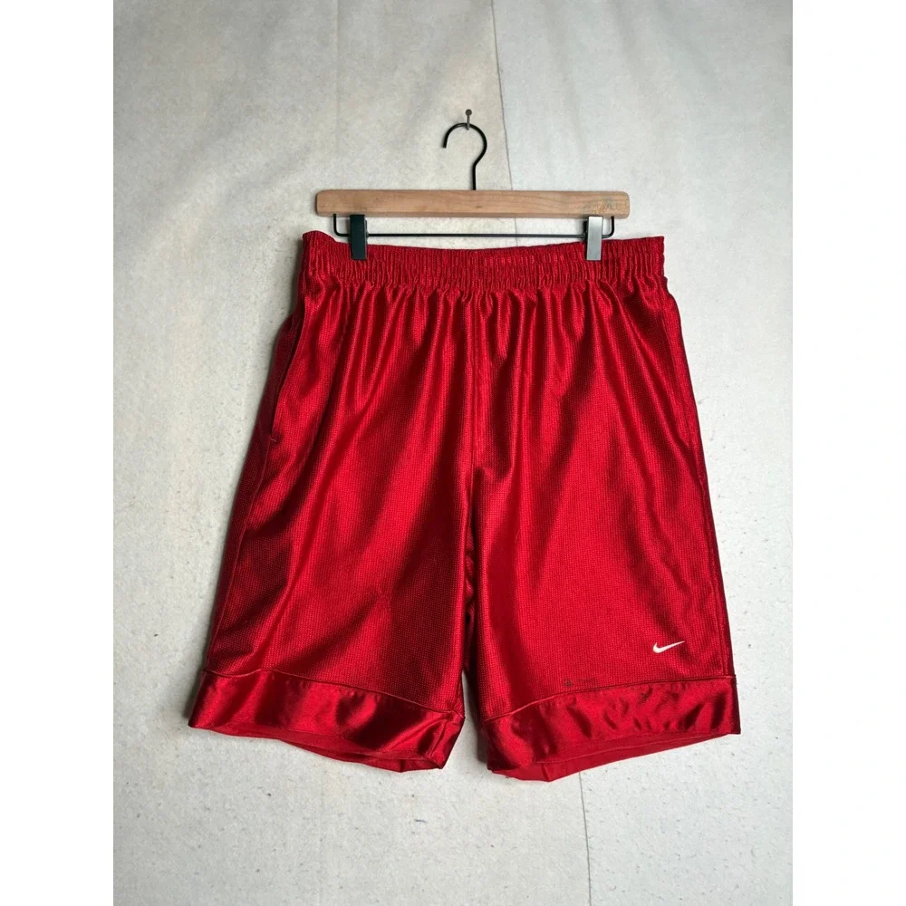 Nike‎ Mens Basketball Shorts Red Mesh Athletic Gym Swoosh Logo Size Large