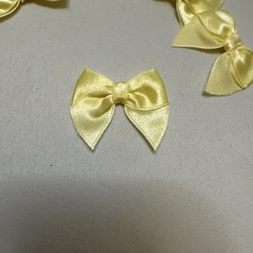 Handmade Yellow Satin Bows, 50pcs Ribbon Appliques Bows for Sewing, Scrapbooking