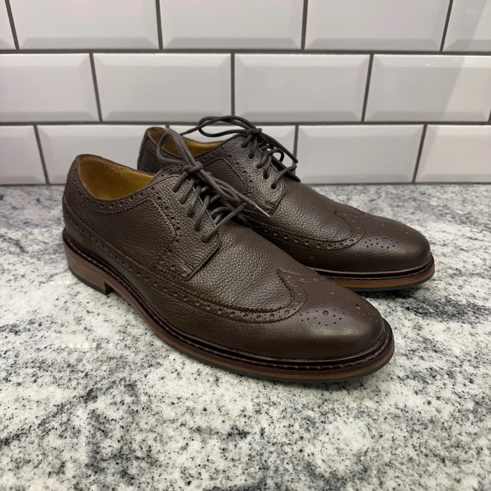 Cole Haan Mens 9.5‎ Wingtip Oxford Brown Pebbled Leather Brogue C13596 Preppy