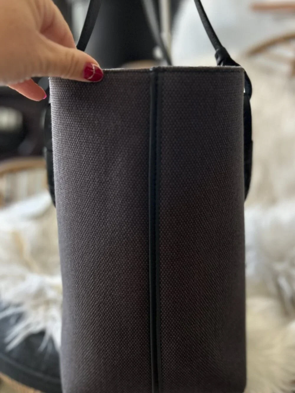 Loewe Anagram Tote in Leather & Canvas Black & Gray-Laptop, Travel, Work
