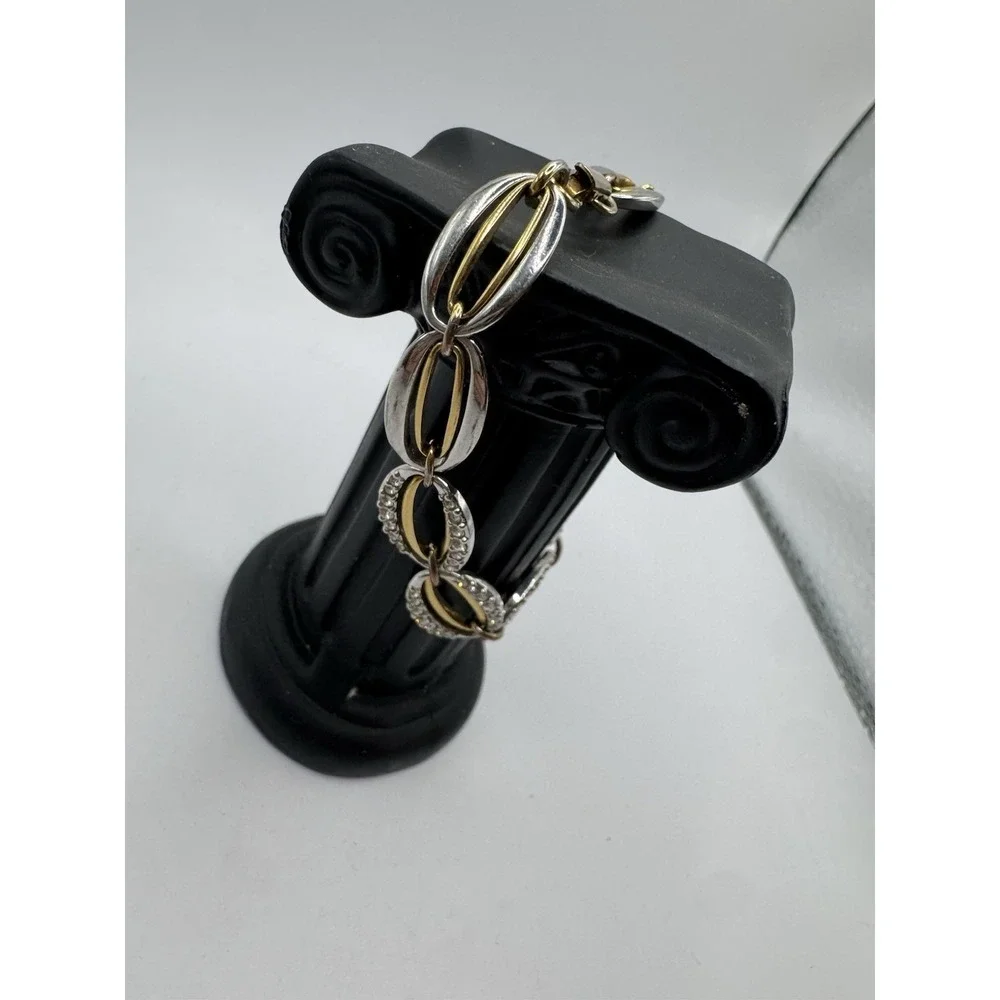 SWAROVSKI Swan‎ 18K Gold Plated Crystal Baha Link Bracelet Signed Two Tone