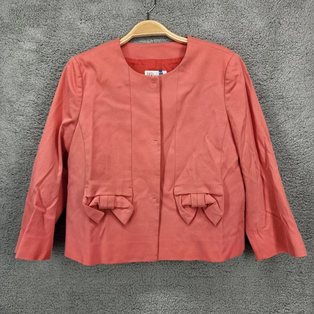 Red Valentino Women's IT 46/US 10‎ Coral Bow Detail 3/4 Sleeve Blazer Jacket