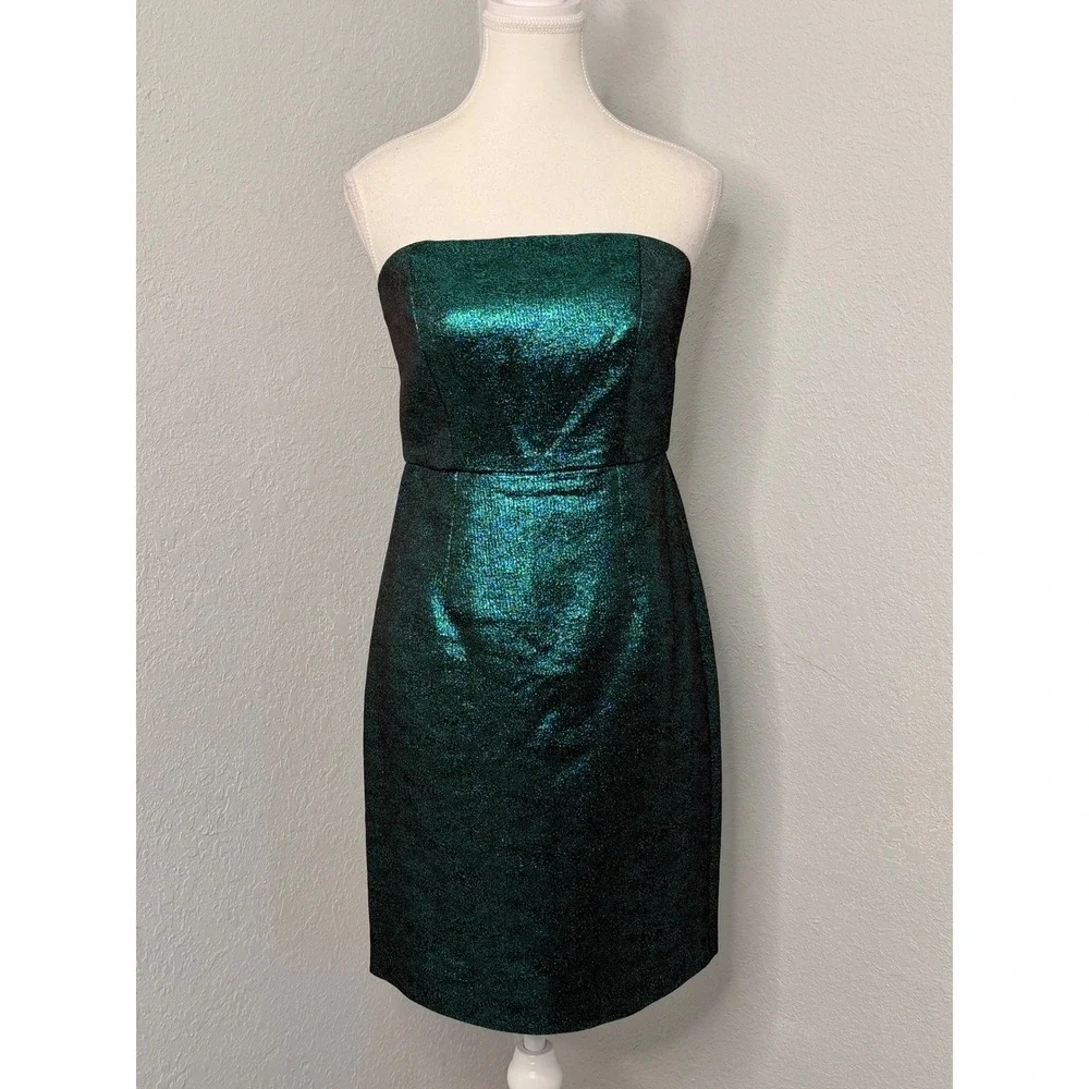 TIBI New York STRAPLESS Glitter LUREX Cocktail DRESS Green JACQUARD‎ $485 Sz 6