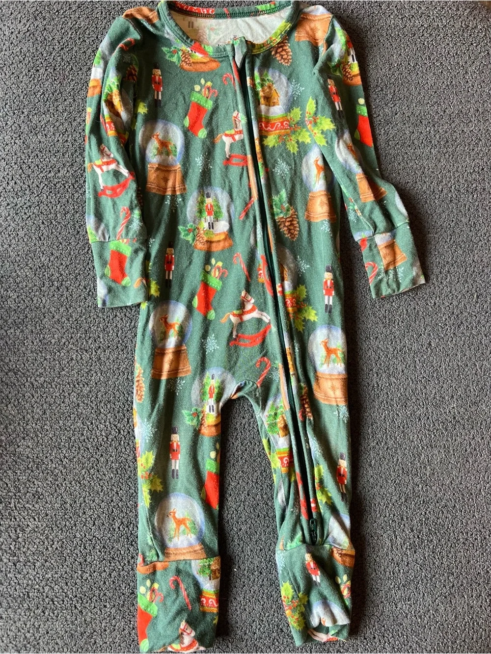 Kids Holiday Green One-Piece Sleeper Pajamas