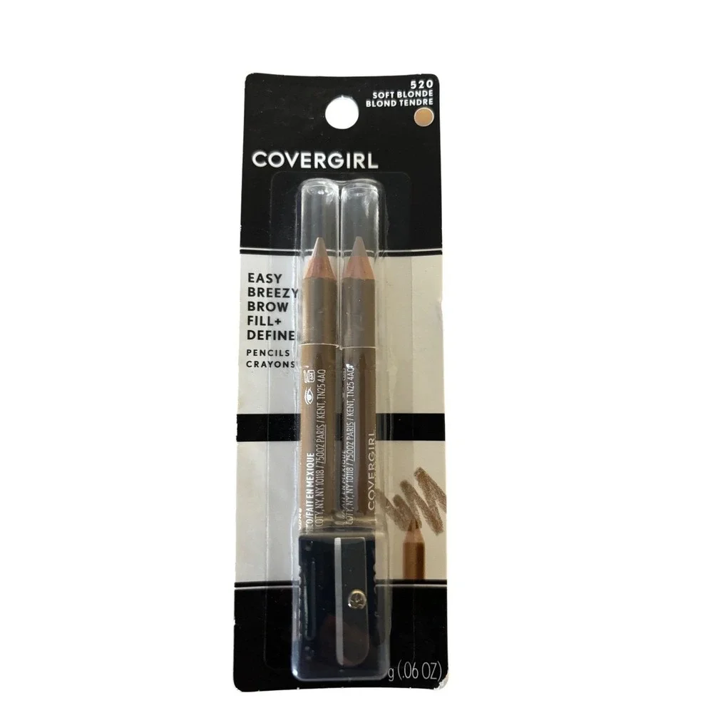 NEW Covergirl Easy Breezy Brow Fill Define Pencils 520 Soft Blonde 2Pk Sharpener