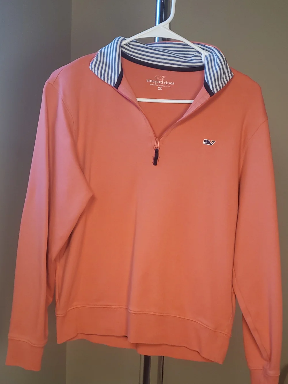 Vineyard Vines Coral Quarter-Zip with Striped Collar