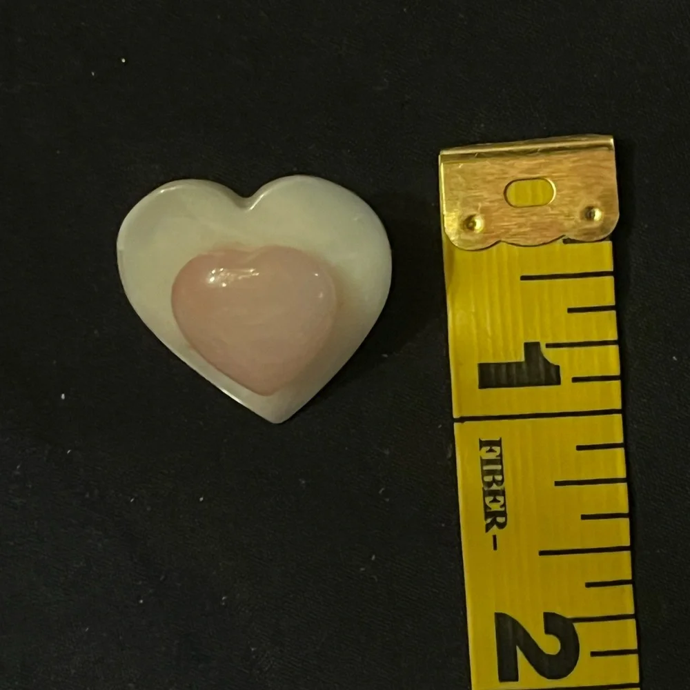 Vintage Tiny Mother of Pearl Heart Brooch with pink center stone