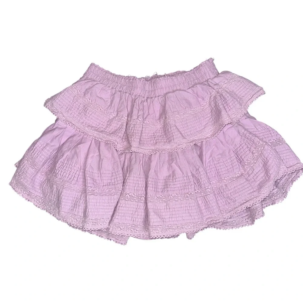 LoveShackFancy Tiered Ruffle Lilac Mini Skirt Size Small 100% Cotton