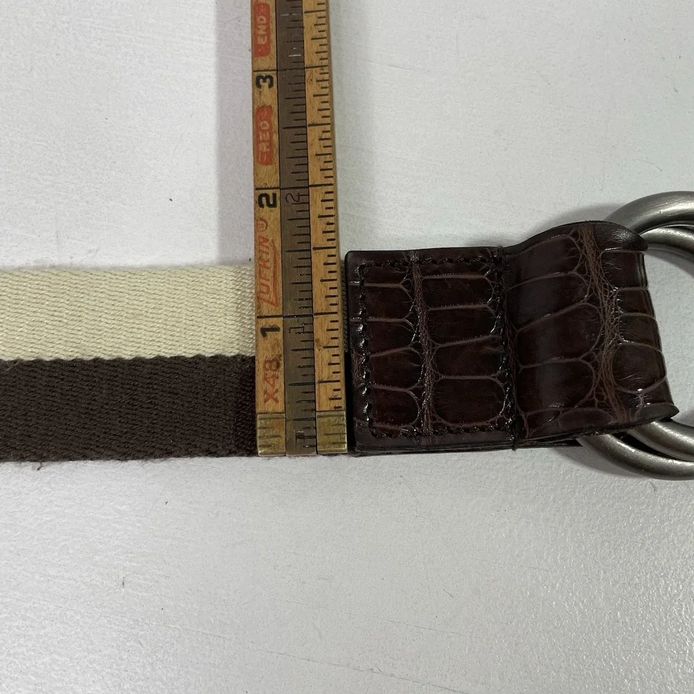 Coach Belt Leather & Canvas D-Ring Style Brown Beige 33