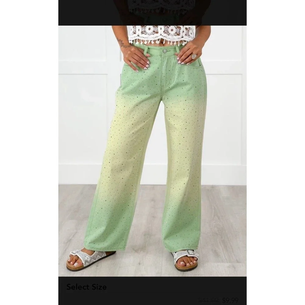 POL Pants pol jeans 100% cotton pants womens small size 2-4 LIME mineral washed