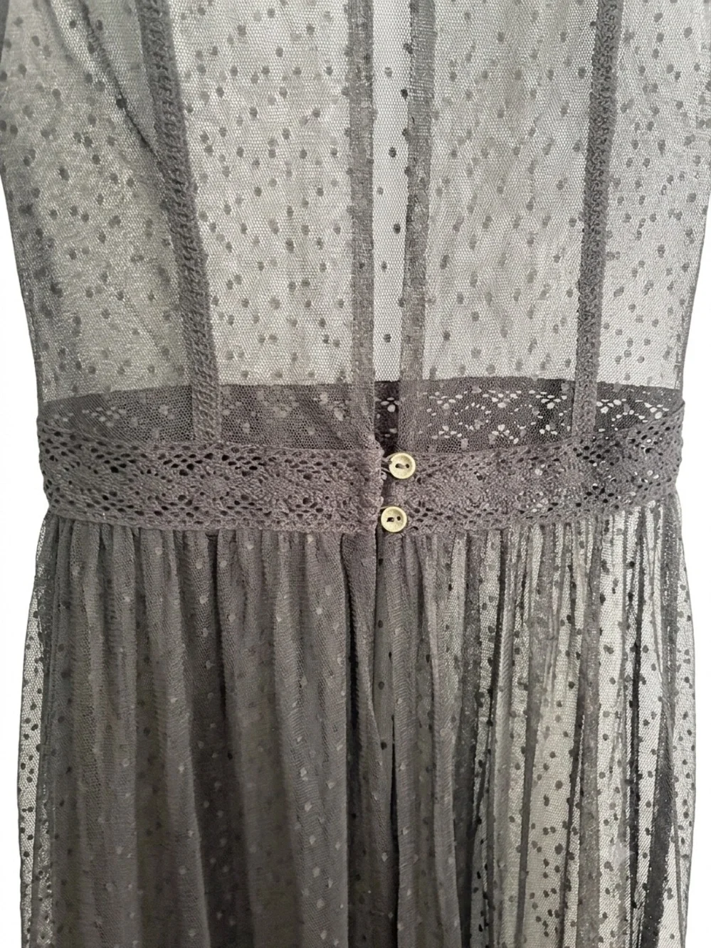 Black Floral Mesh Maxi Dress Size Large Sheer Embroidered Overlay Kimono Style