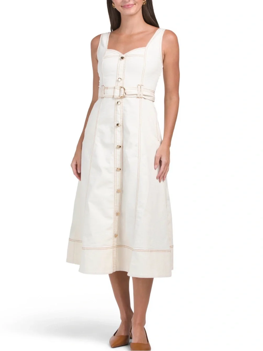 House of Harlow 1960 Cream Button-Front Midi Dress with Belt