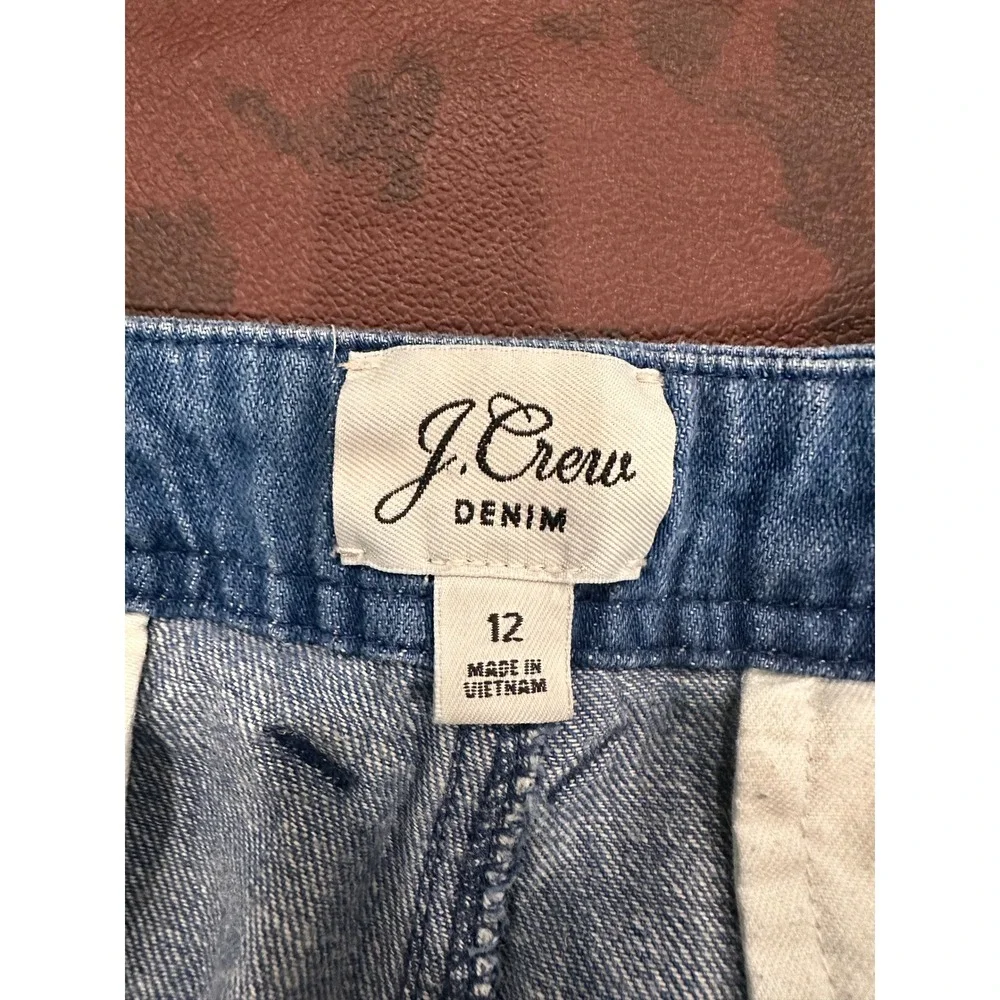 J.Crew Denim Wide Leg Pleated Cotton Linen Blend Pants Medium Wash Blue Size‎ 12