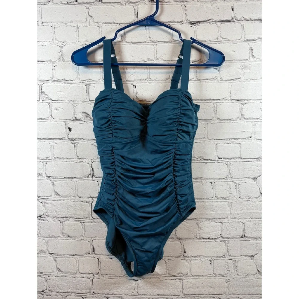 Shade & Style Aqua Green Shaping Swimsuit Ruched One Piece Blue Size 6‎