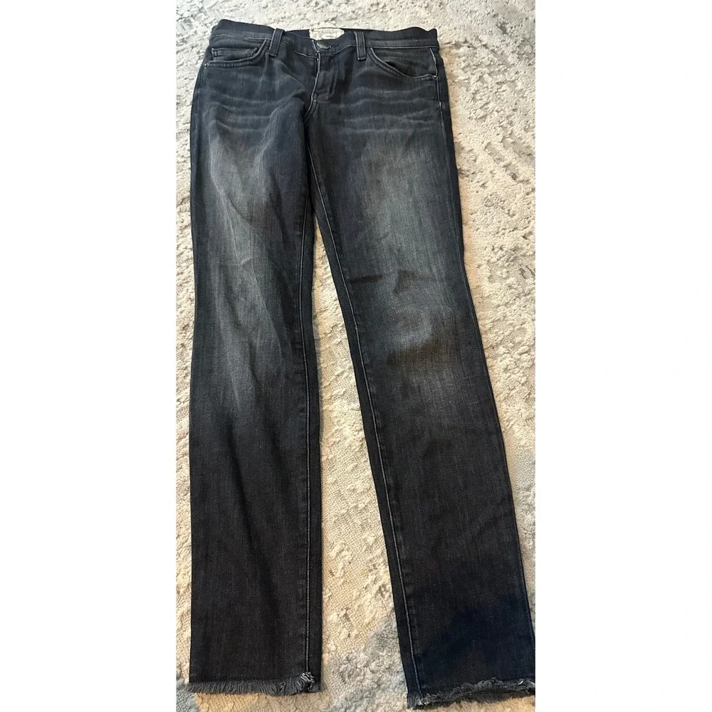 Current Elliott The Stiletto Skinny Jeans Faded Black Raw Hem Cropped 27