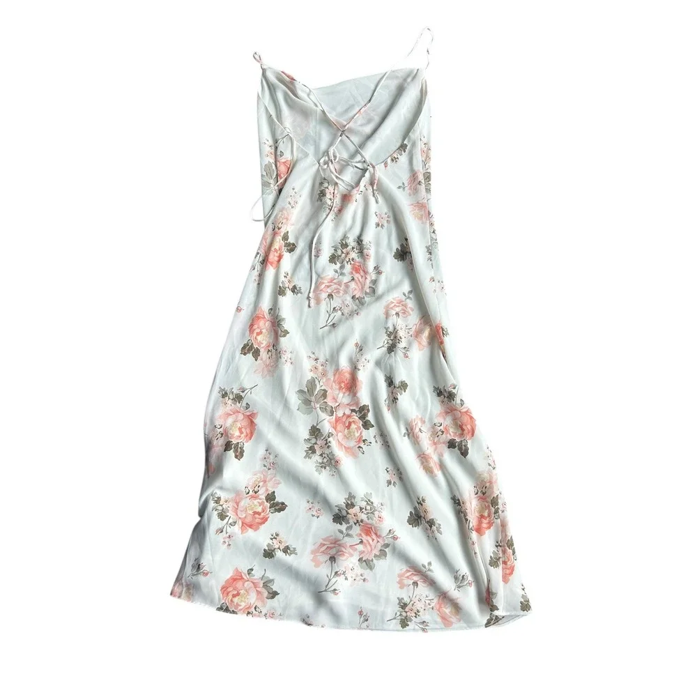 Abercrombie & Fitch Floral Cowl Neck Midi Slip Dress White Women's Medium NEW