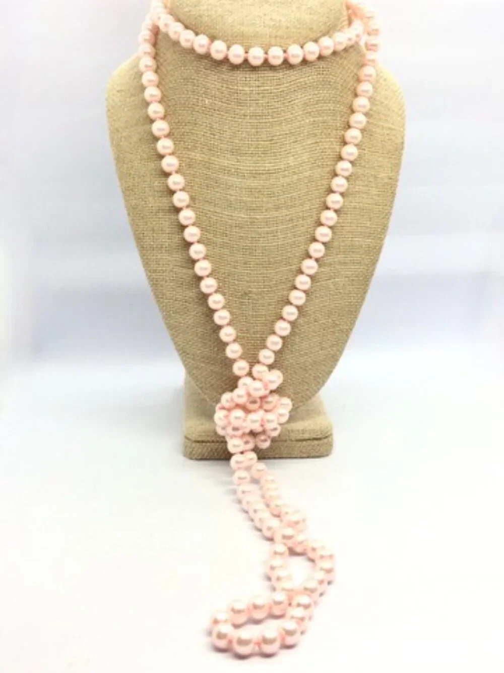 VINTAGE GLASS PEARL NECKLACE Long Pink Knotted 58