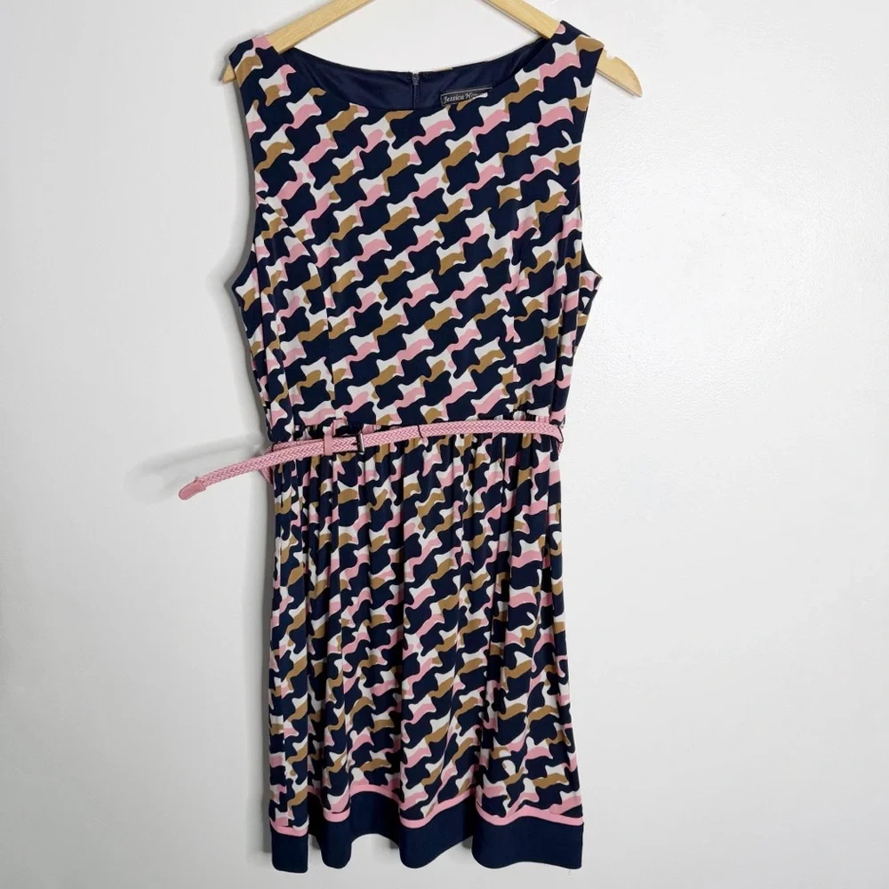 JESSICA HOWARD Navy/Multi Belted Fit &‎ Flare Dress 16 Workwear Casual Preppy