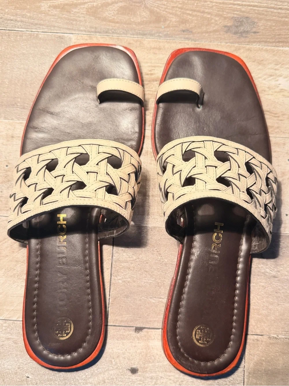 Tory Burch Basket Weave Leather Sandals | Size 8.5