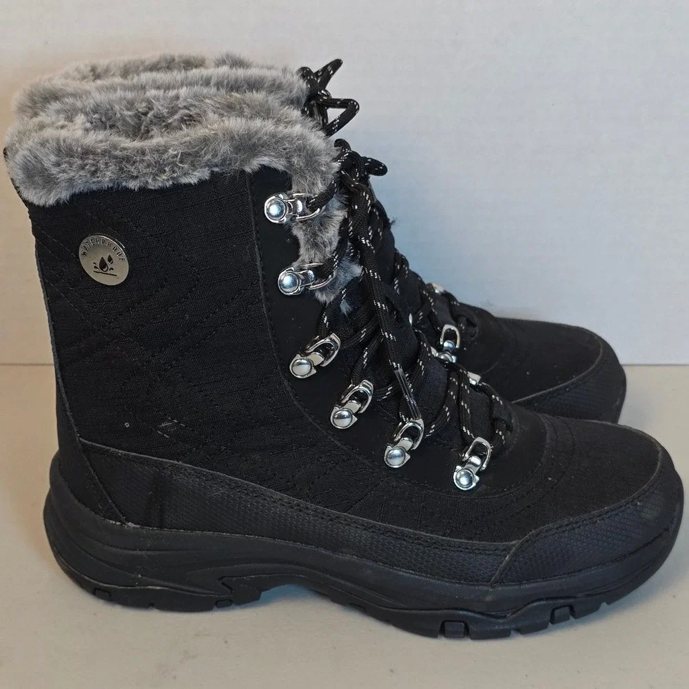 Skechers Trego Waterproof Snow Boots Women's 6.5 Black Faux Fur Trail Hiking