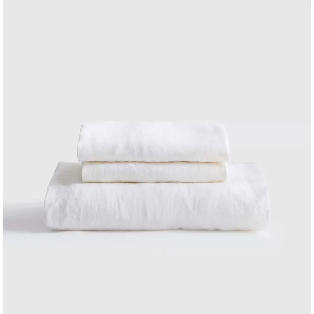Quince European Linen Fitted Sheet Set King Size White NO FLAT SHEET 3 Piece
