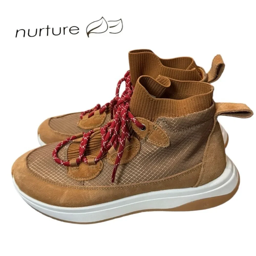 Nurture Response Women's Elias Mixed Platform High-top Tan Sneakers 7.5
