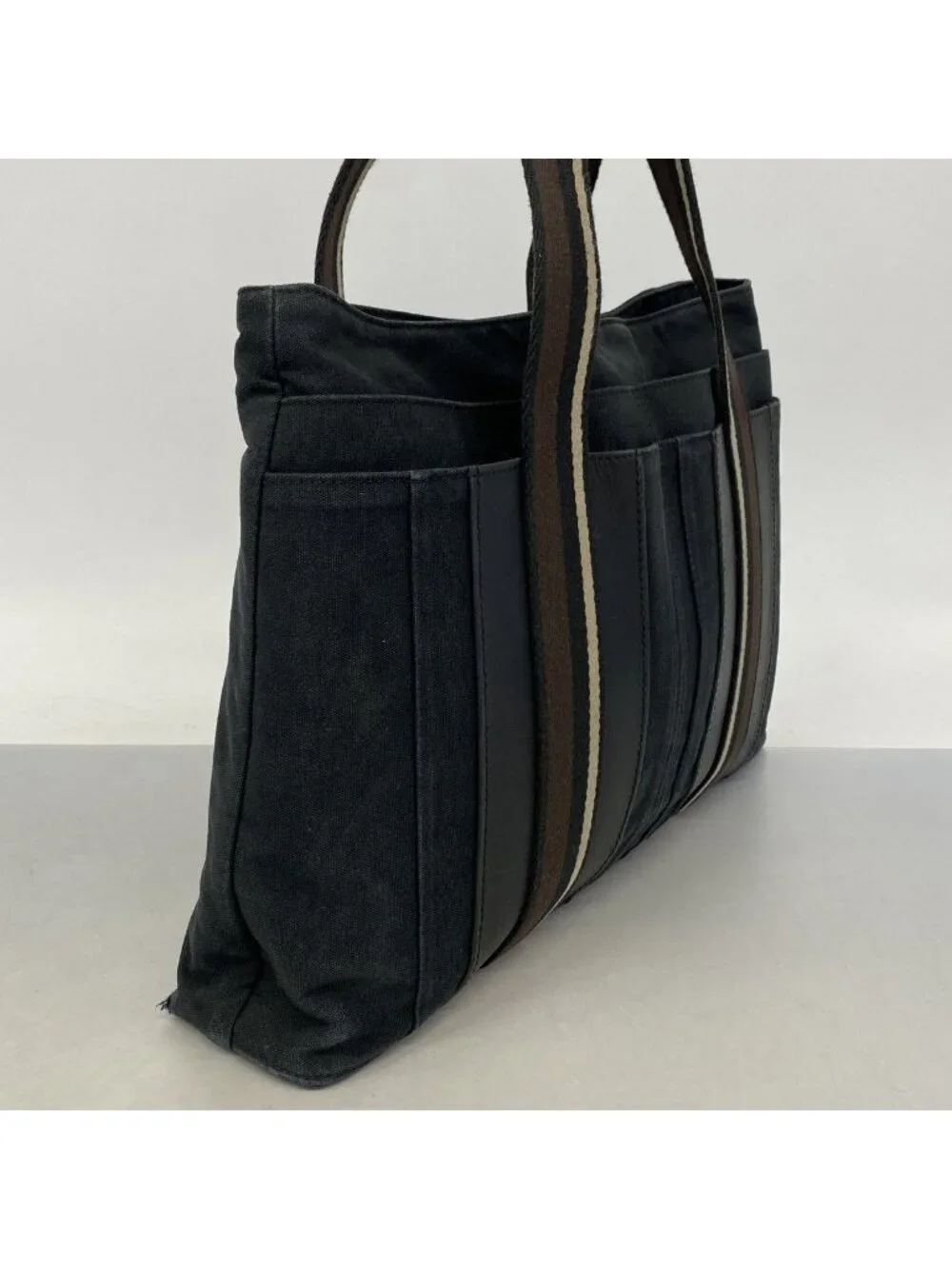 Hermes Tote Trocahoriental MM Canvas Black Brown Silver