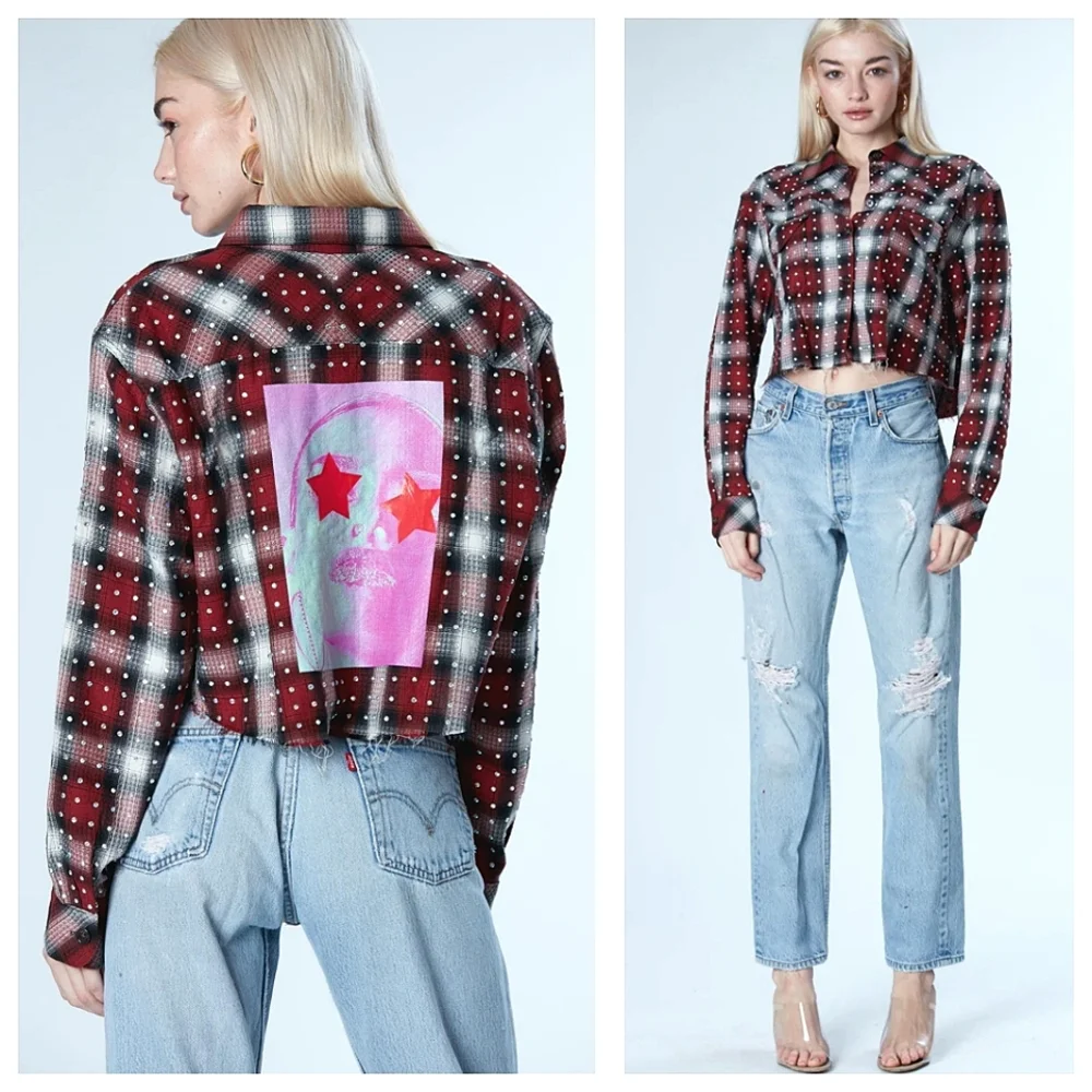 NWT Frankie B Rhinestone Jacket Plaid Flannel LA Streetwear RODEO FESTIVAL Rare