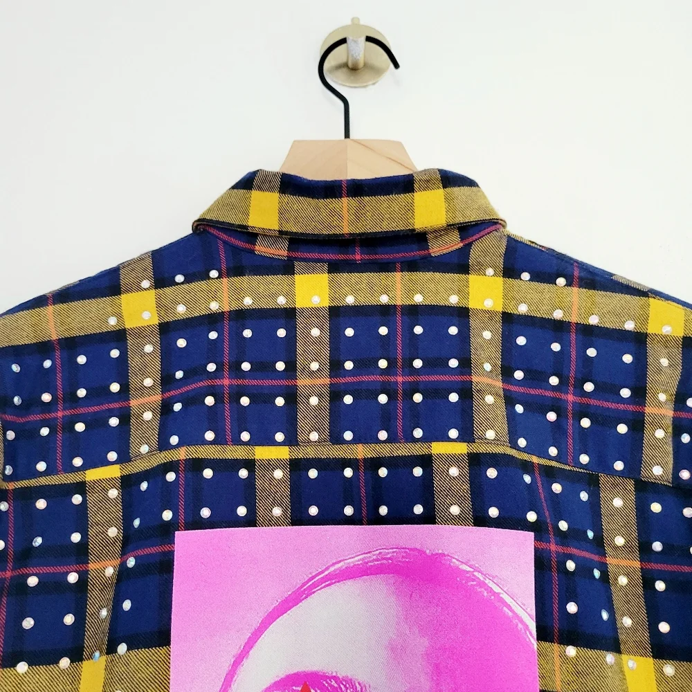 NWT Frankie B Rhinestone Jacket Plaid Flannel LA Streetwear RODEO FESTIVAL Rare