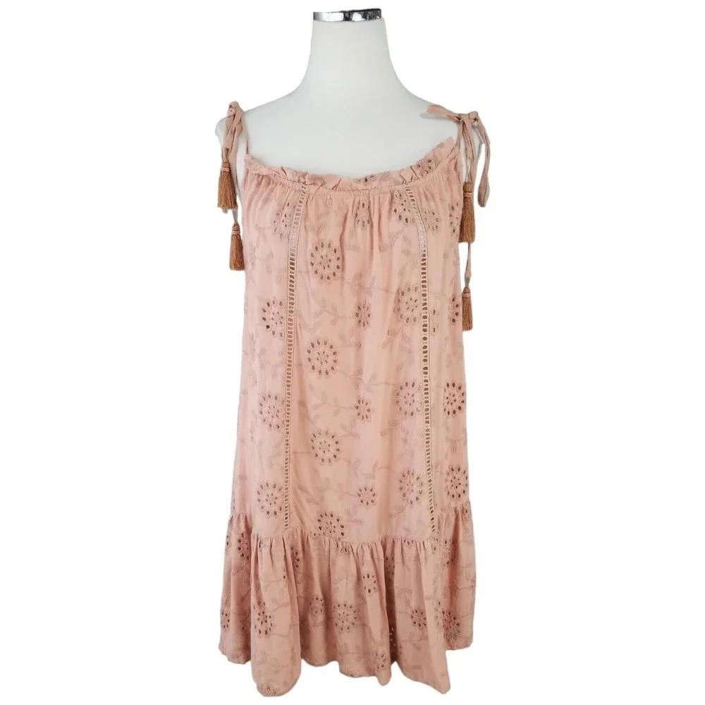 Nicole Miller Artelier Floral Eyelet Mini Dress Terracotta Pink Boho Small