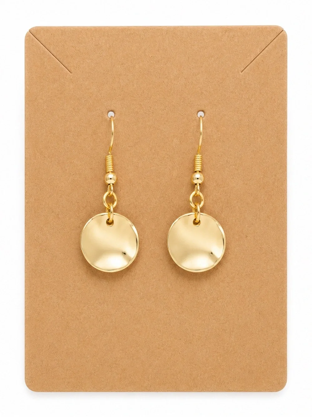 Gold Hammered Disc Dangle Earrings Minimalist Boho Lightweight Gold Tone Gift