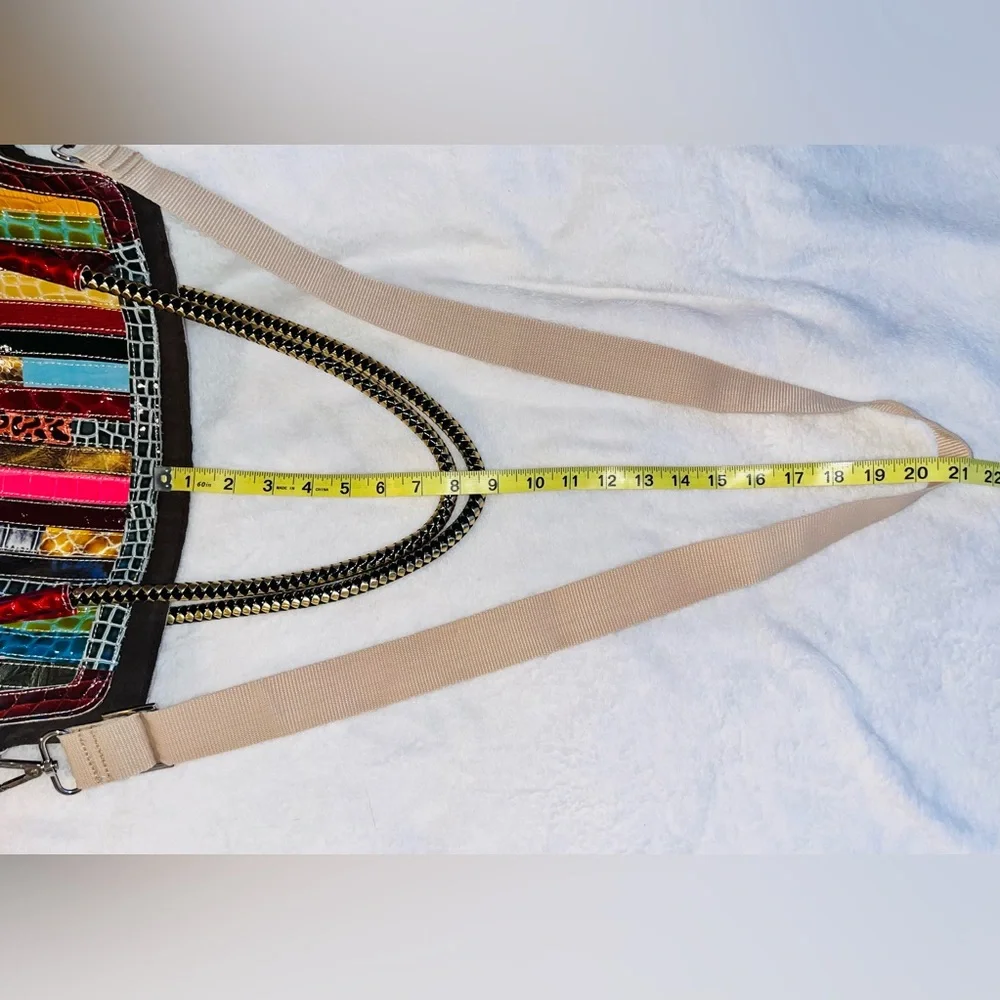 Leather Patchwork Multicolor Tote Bag Leather fringe