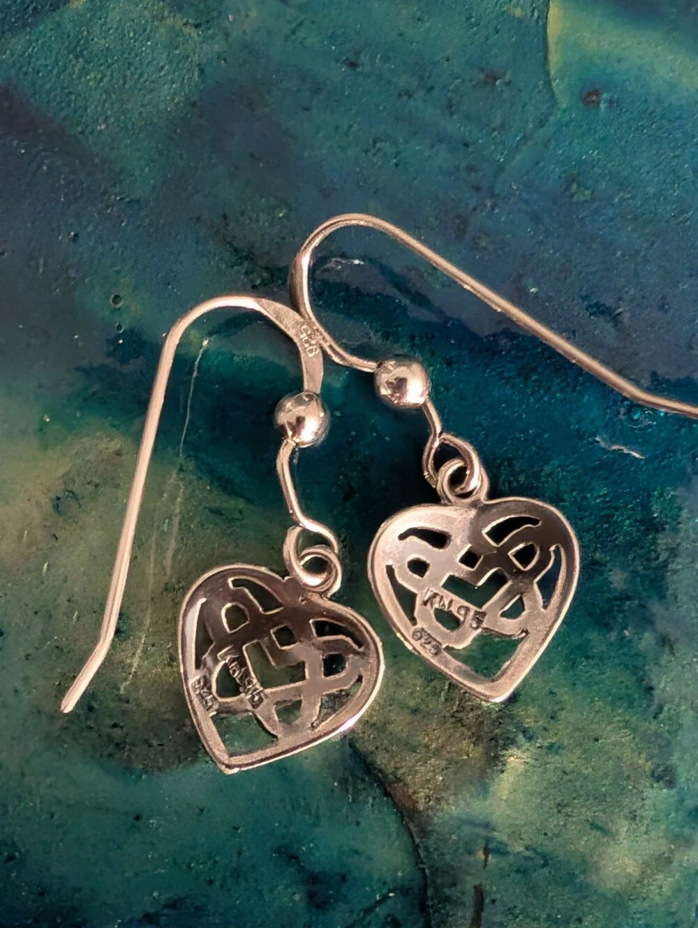 Sterling Silver Celtic Heart Drop Earrings - Silver