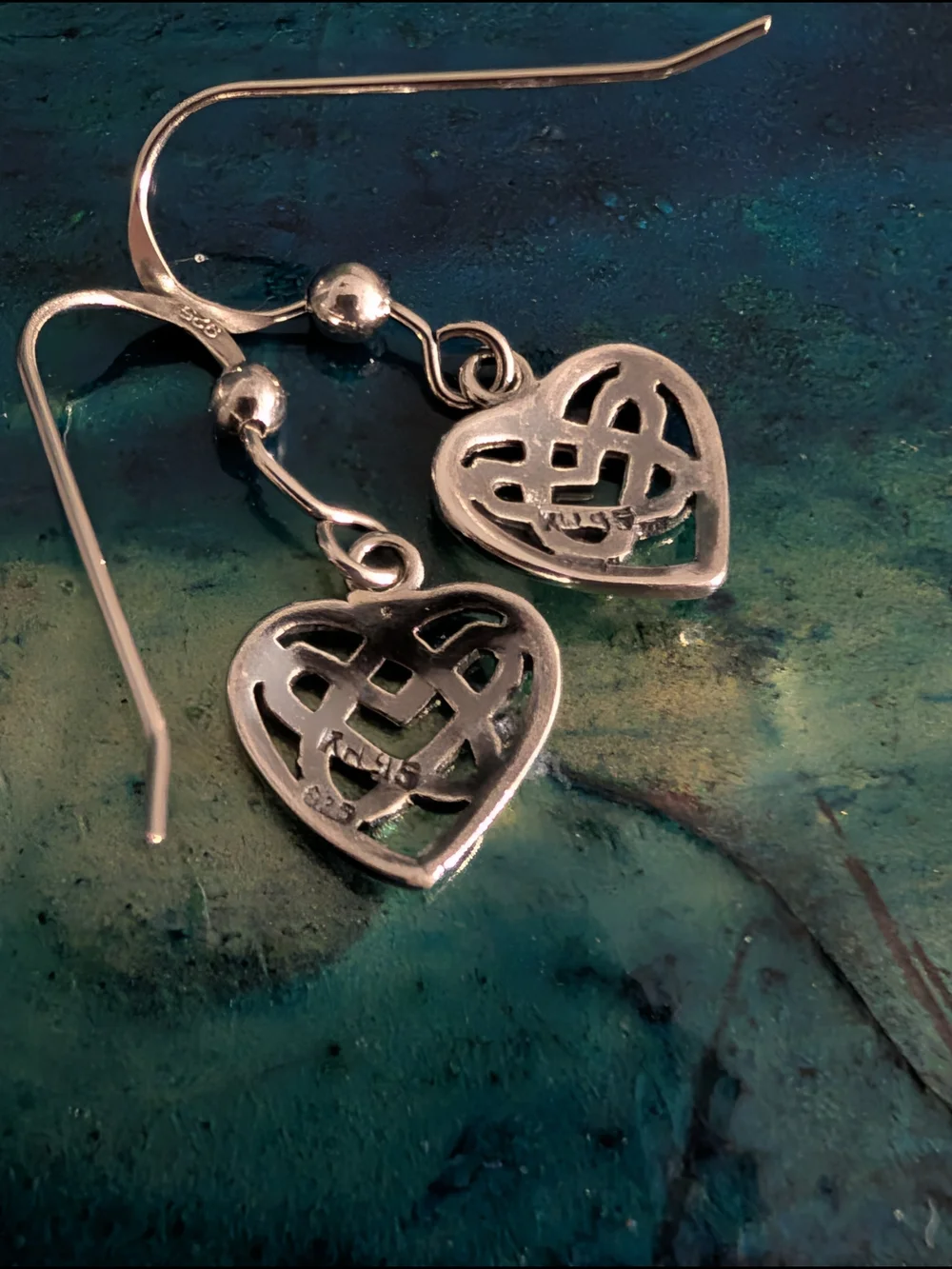 Sterling Silver Celtic Heart Drop Earrings - Silver